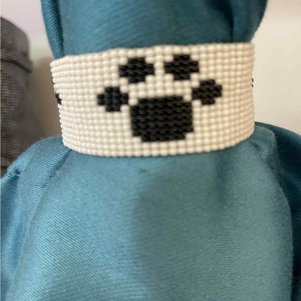 Artisan White Beaded Bracelet with Paw Print